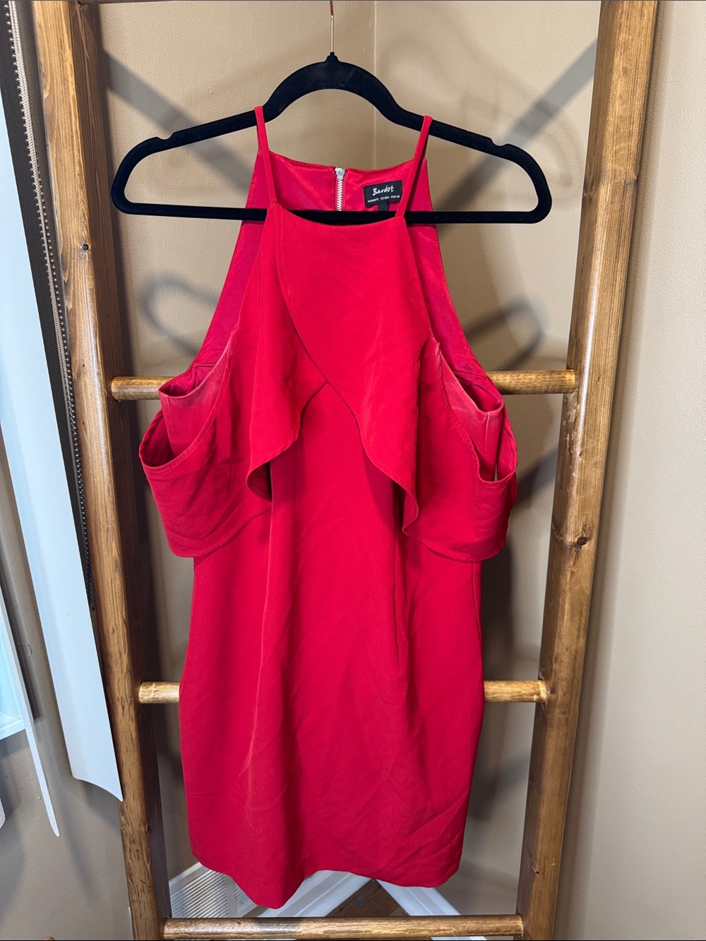 Red Ruffle Cold-Shoulder Mini Dress
